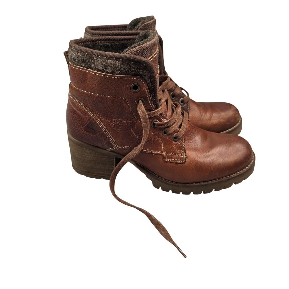 Bullboxer Boots Womens 8 Brown Leather Ankle Combat Block Heel Booties Grunge